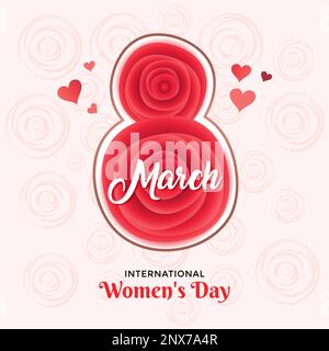 8th March - International Women's Day concept with paper cut style roses forming 8 on pink background. Vector design. Stock Vector