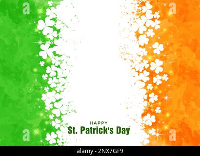 St. Patrick's Day Celebration Background with shamrock clover and text on Irish Flag colored background. Vector Stock. Stock Vector