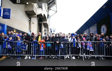 File photo dated 18-02-2023 of fans at Stamford Bridge, home of Chelsea, who have announced they are to establish a Fan Advisory Board to facilitate engagement between the club and their supporters. Picture date: Saturday February 18, 2023. Issue date: Wednesday March 1 ,2023. Stock Photo