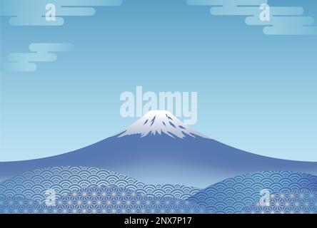 Vector New Year’s Greeting Card Template With Blue Mt. Fuji. Stock Vector