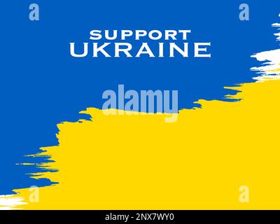 Support Ukraine text with watercolor brush stroke flag theme design Stock Vector