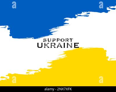 Support Ukraine text with watercolor brush stroke flag theme design Stock Vector