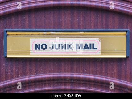 No Junk Mail sign on a front door Stock Photo