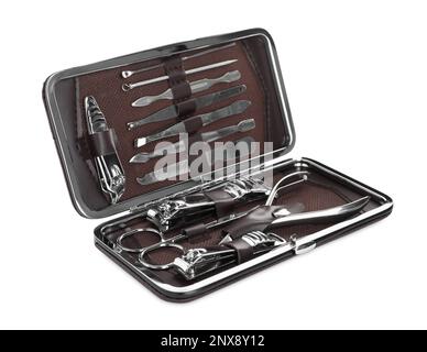 Manicure set in case isolated on white Stock Photo