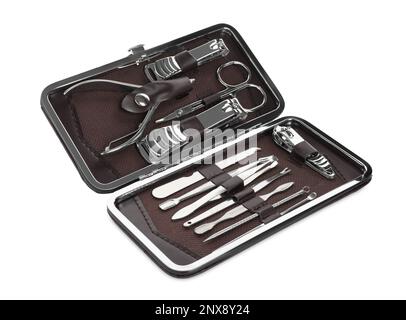 Manicure set in case isolated on white Stock Photo