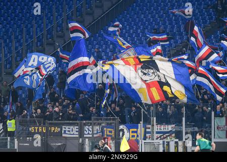 Rome, Italy. 27th Feb, 2023. Supporters of UC Sampdoria during the Serie A match between Lazio and Sampdoria at Stadio Olimpico, Rome, Italy on 27 February 2023. Credit: Giuseppe Maffia/Alamy Live News Stock Photo