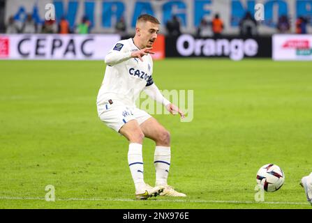 Valentin Rongier of Marseille during the French championship Ligue 1 football match between Olympique de Marseille (OM) and Paris Saint-Germain (PSG) on February 26, 2023 at Stade Velodrome in Marseille, France - Photo Jean Catuffe / DPPI Stock Photo