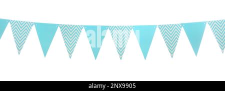 Triangular bunting flags on white background. Festive decor Stock Photo
