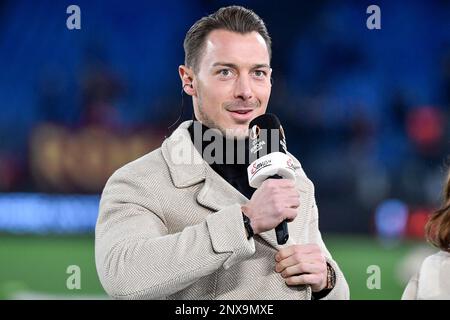 Matthias Jaissle head coach of FC Salzburg is being interviewed prior the Europa League football match between AS Roma and FC Salzburg at Olimpico sta Stock Photo