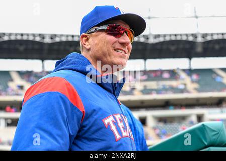 ARLINGTON, TX - APRIL 05: Texas Rangers starting pitcher Cole Hamels sits  in the dugout during the baseball game between the Texas Rangers and  Cleveland Indians on April 5, 2017 at Globe