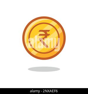 Golden Indian rupee coin vector icon . Stock Vector