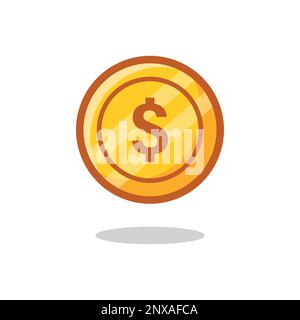 Golden dollar currency coin vector icon . Stock Vector