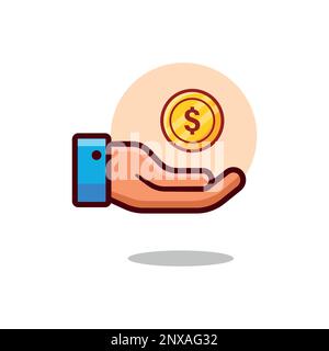 us dollar investment with coin and hand concept vector icon. Stock Vector