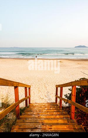 Stairway leading down to Acores Beach at evening. Florianopolis, Santa Catarina, Brazil. Stock Photo