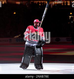 Chicago Blackhawks goaltender Scott Foster during the second period of an  NHL preseason hockey game against the Boston Bruins Saturday, Sept. 28,  2019, in Boston. (AP Photo/Winslow Townson Stock Photo - Alamy