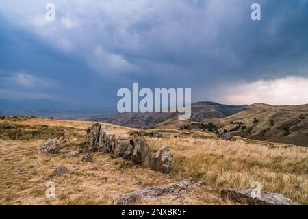 Megalithic structure Zorats Karer in Syunik provibce of Armenia Stock Photo