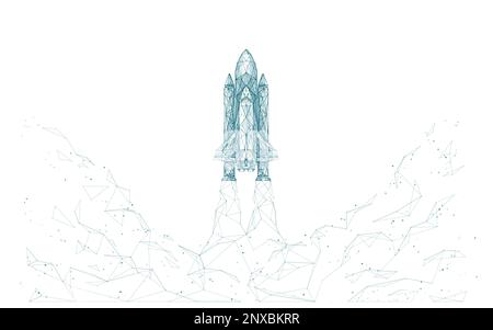 Rocket launch. Digital space shuttle from polygons and lines. Stock Vector