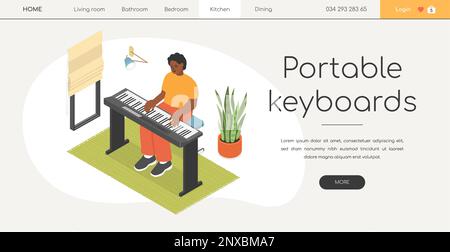 Portable keyboard - modern isometric web banner Stock Vector