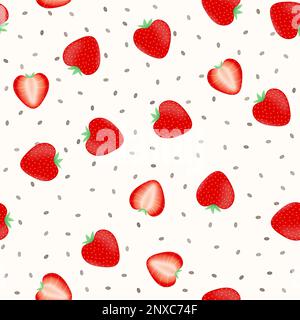 Strawberry chia seamless pattern. Healthy food vector illustration. Stock Vector