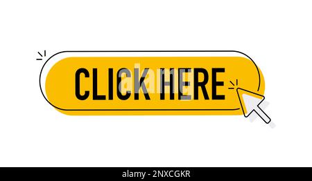 Click here button with hand pointer clicking Stock Vector
