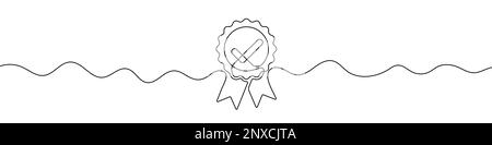 Continuous linear drawing of medal. Single line drawing of award win ribbon. Vector illustration. Stock Vector