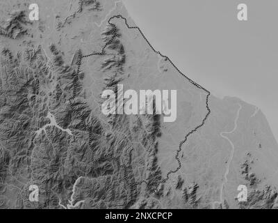 Narathiwat, province of Thailand. Grayscale elevation map with lakes and rivers Stock Photo