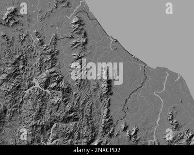 Narathiwat, province of Thailand. Bilevel elevation map with lakes and rivers Stock Photo