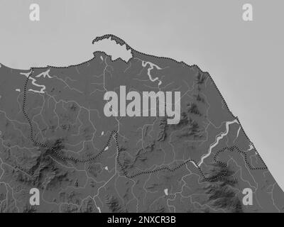 Pattani, province of Thailand. Grayscale elevation map with lakes and rivers Stock Photo