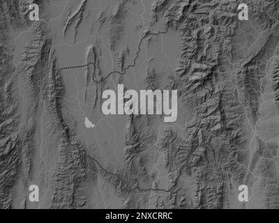 Phayao, province of Thailand. Grayscale elevation map with lakes and rivers Stock Photo