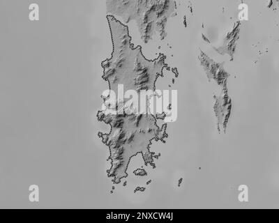 Phuket, province of Thailand. Grayscale elevation map with lakes and rivers Stock Photo