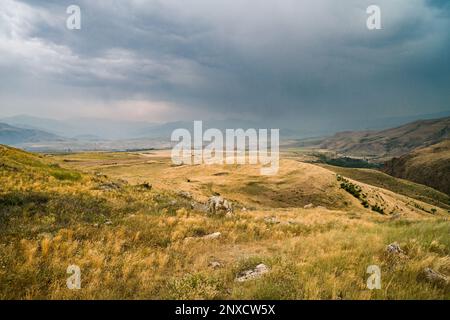 Megalithic structure Zorats Karer in Syunik provibce of Armenia Stock Photo