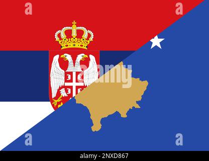 Textured flag of the Kosovo and Serbia Stock Photo