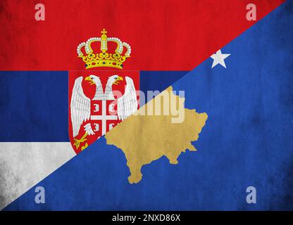 Textured flag of the Kosovo and Serbia Stock Photo