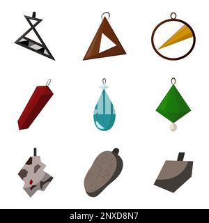 Set of beautiful protective talismans. Collection of witch magic amulets, jewelry, pendants. Halloween elements, objects, items, clipart. Flat icons f Stock Vector