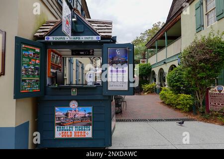 Ticket and tourist information kiosk, booth, in old town St. Augustine, Florida, USA. Stock Photo