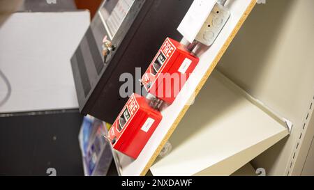 Fire Alarm training class by security guard in office Stock Photo