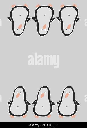 Beautiful simple postcard with funny cute penguins. A cozy and fun gift for a friend, loved one, family member. Cute cartoon black and white penguin l Stock Vector