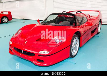 Three-quarters front view of a Ferrari F50 on display the 2023 London Classic Car Show Stock Photo