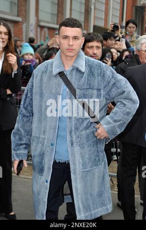MILAN, ITALY - FEBRUARY 22:Aron Piper  is seen arriving at the Fendi  fashion show during the Milan Fashion Week Womenswear Fall/Winter 2023/2024 on F Stock Photo