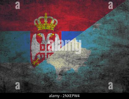 Textured flag of the Kosovo and Serbia Stock Photo