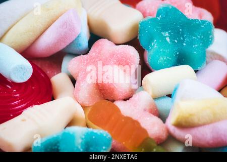 Close-up macro shot of colorful candy sweets Stock Photo