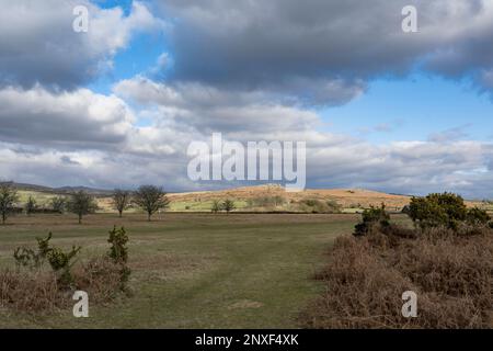 Dartmoor view of Pew Tor taken in late February from road Stock Photo