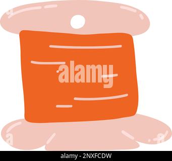 Bobbin with floss in cartoon flat style. Hand drawn vector illustration of mouline threads, needlework supply, concept of sewing, embroidery, handicra Stock Vector