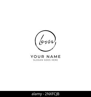 B, M, BM Initial letter handwritten and signature vector logo. Business template in round shape line art Stock Vector