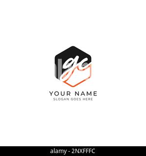 G, C, GC Initial letter handwritten and signature vector image template in hexagon shape logo Stock Vector