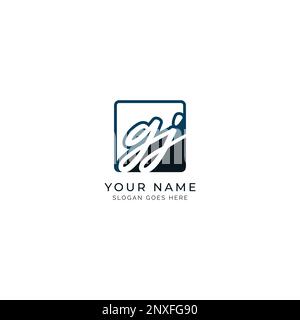 G, J, GJ Initial letter handwritten and signature vector image template in square shape logo Stock Vector