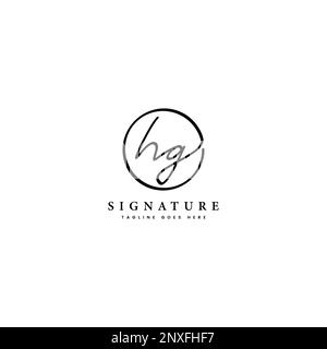H, G, HG Initial letter handwritten and signature vector logo. Business template in round shape line art Stock Vector