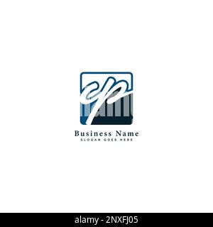 C, P, CP Initial letter handwritten and signature vector image template in square shape logo Stock Vector