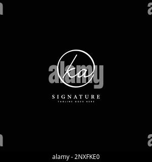 K, A, KA Initial letter handwritten and signature vector logo. Business template in round shape line art Stock Vector