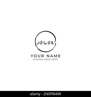 M, MM Initial letter handwritten and signature vector logo. Business template in round shape line art Stock Vector